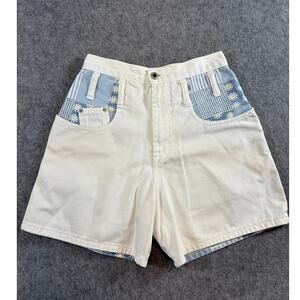 VINTAGE 90s Steel Jeans Shorts Women Size 3 Denim Floral Patchwork High Rise USA